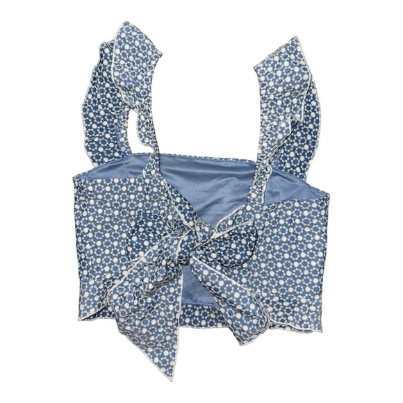 Blue Ruffled Flutter Sleeve Crop Top - Picture 5 of 6